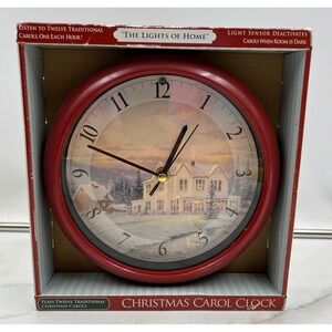 Thomas Kinkade Christmas Carol Clock The Lights of Home Red Mark Feldstein